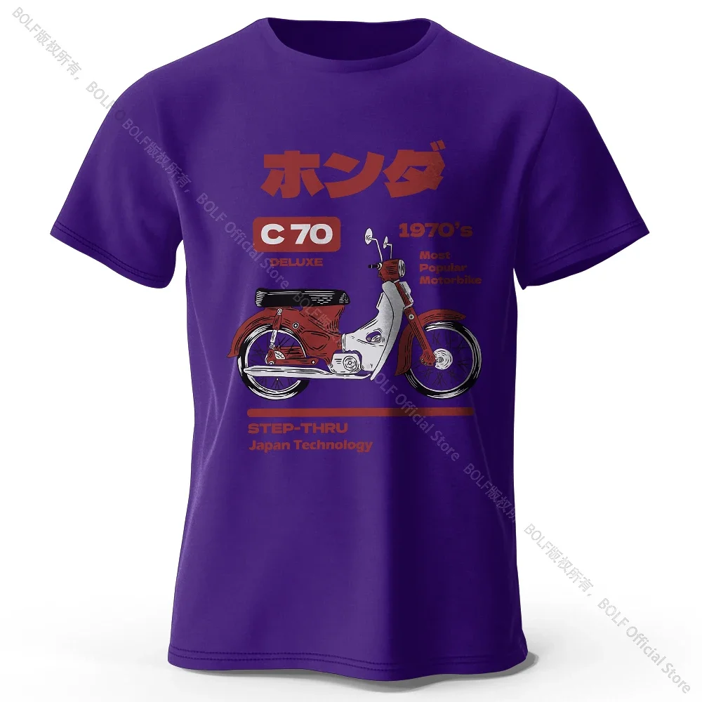 T-Shirt aus 100 % Baumwolle mit japanischem Retro-Motorrad-Aufdruck, weiches und atmungsaktives Rundhals-Kurzarm-T-Shirt, Unisex-Vintage-Stil