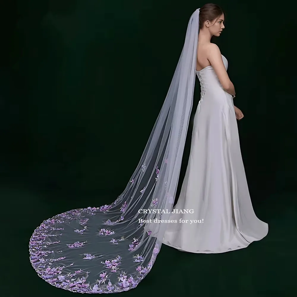 Luxury Lace Applique Bridal Veils with Comb One Layer Chapel Long Bride Marriage Accessories