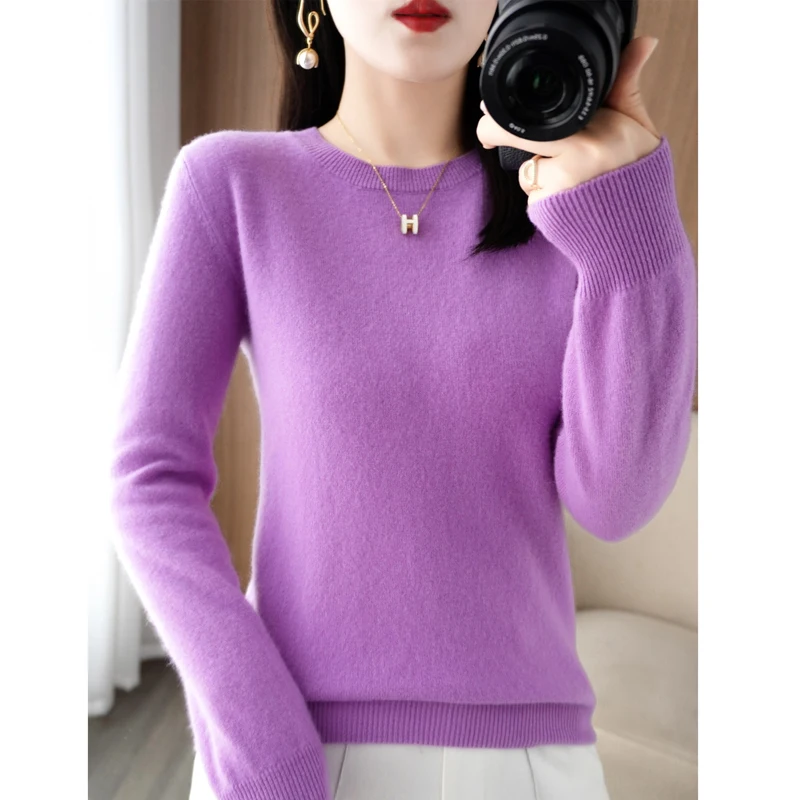 Autumn And Winter New Fashion Round Neck Knitted Women\'s Loose Thin Pullover Solid Color Long Sleeved Sweater Top Fashion GH2222