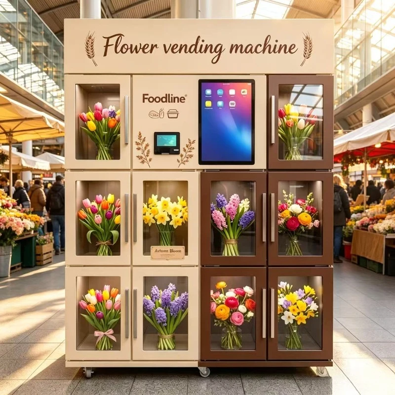 Cloud-Based Remote Monitoring Smart Flower Vending Kiosk with Anti-Fog Glass and Adjustable Locker Sizes for Florists