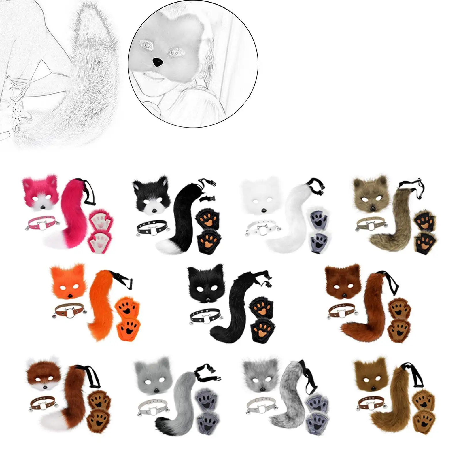 طقم إكسسوارات تنكرية بياقة على شكل حيوان وذيل، حفلات لطيفة للهالوين