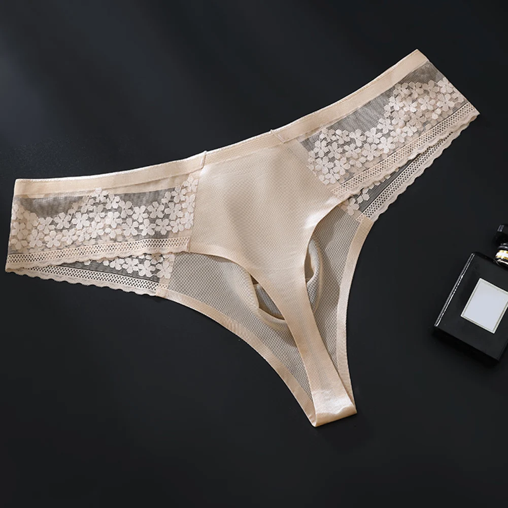 Men\\\\\\\'s Ice Silk G-String Underwear with Thin Seamless Design Lace Detail and Bulge Pouch for Enhanced Comfort and Style