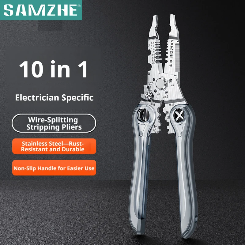 SAMZHE Multifunctionele Elektriciens Tangen 10-in-1 Draadstripper Separator Industriële Draadstripper Cutter Crimper Draadknipper