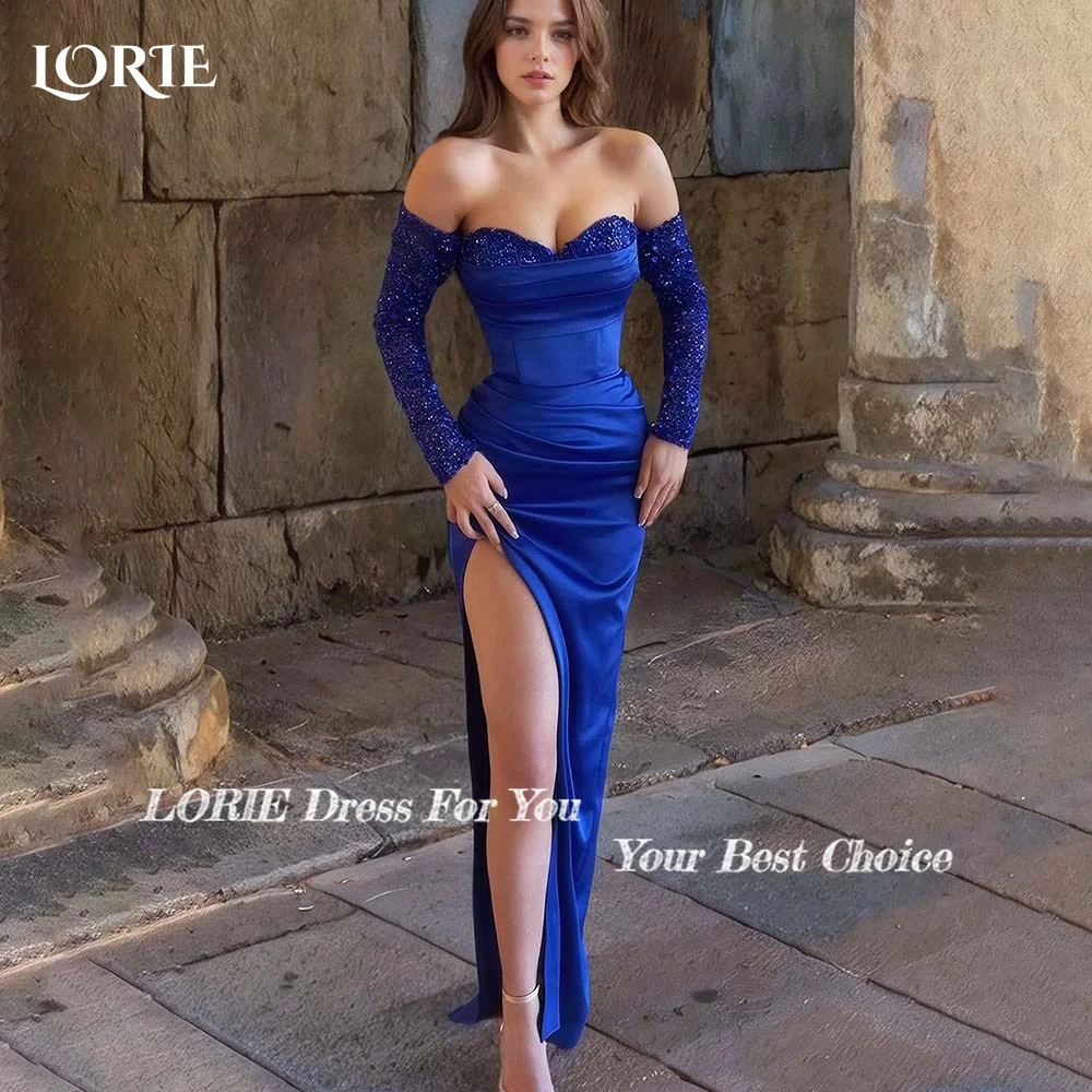 LORIE Mermaid Evening Dresses Corset Royal Blue Saudi Prom Gown Off Shoulder Backless Sweetheart Long Sleeve Clebrity Party Gown