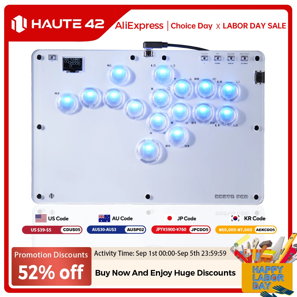 

Haute42 Joystick Arcade Hitbox Controller Button Rim leverless Arcade Stick Controller For PC/ Ps4 / ps5/Steam Fightstick Arcade