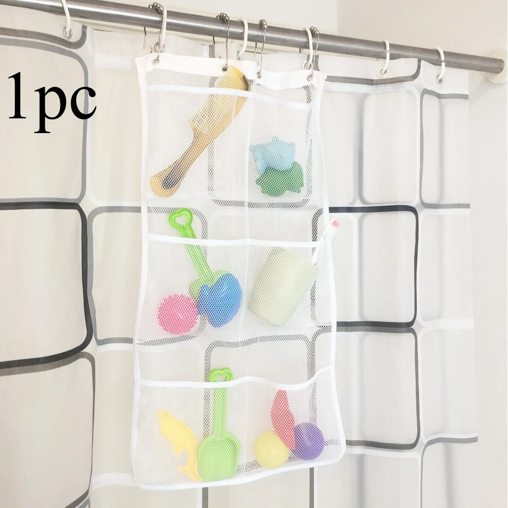 1pc White Mesh Shower Caddy Organizer   Hanging On Shower Curtain Rod For Bathroom Supplies, Save Space, Storage Bag For Toys