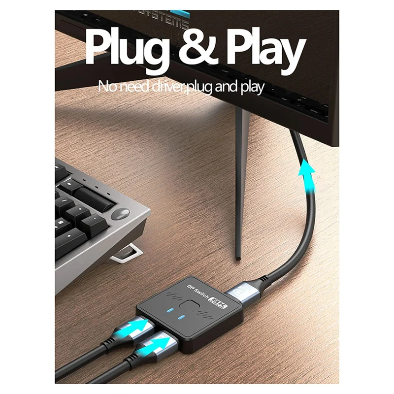 

ABAC-DP двунаправленный переключатель DP для ТВ-приставки DP 1.4 переключатель/разветвитель 2X1 Displayport переключатель DP разветвитель с дистанционным управлением