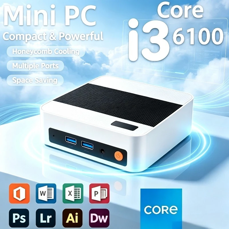High Performance Intel Core i3 6100  Portable Pc Computer 16GB RAM 1/2TB SSD WIFI 6 BT5.2 4K 60Hz HD Mini Gaming Office Study Pc