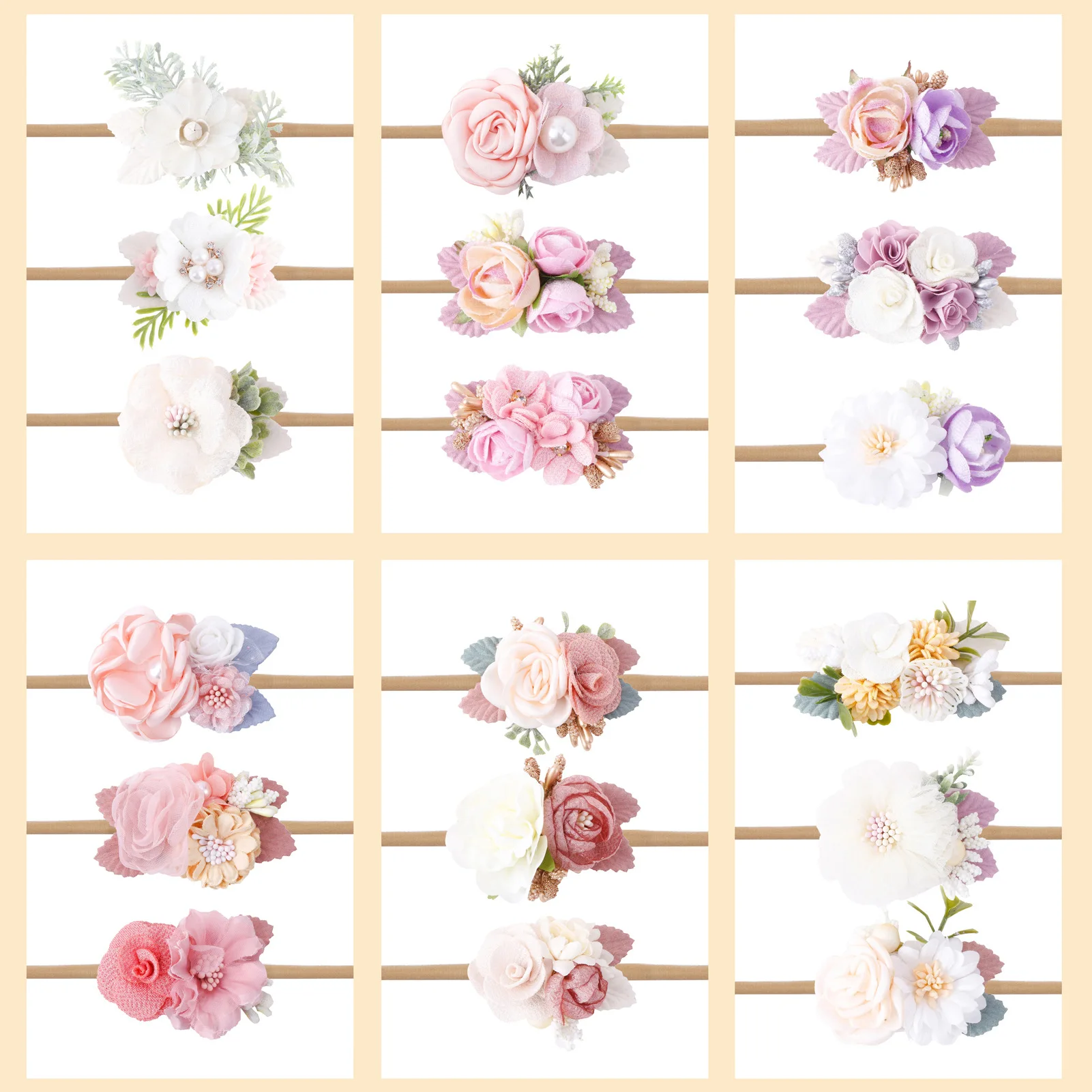 3pc Princess Flower Nylon Headband Newborn Baby Boy Girl Artificial Floral Photography Props Hair Accessories Infant Headwear