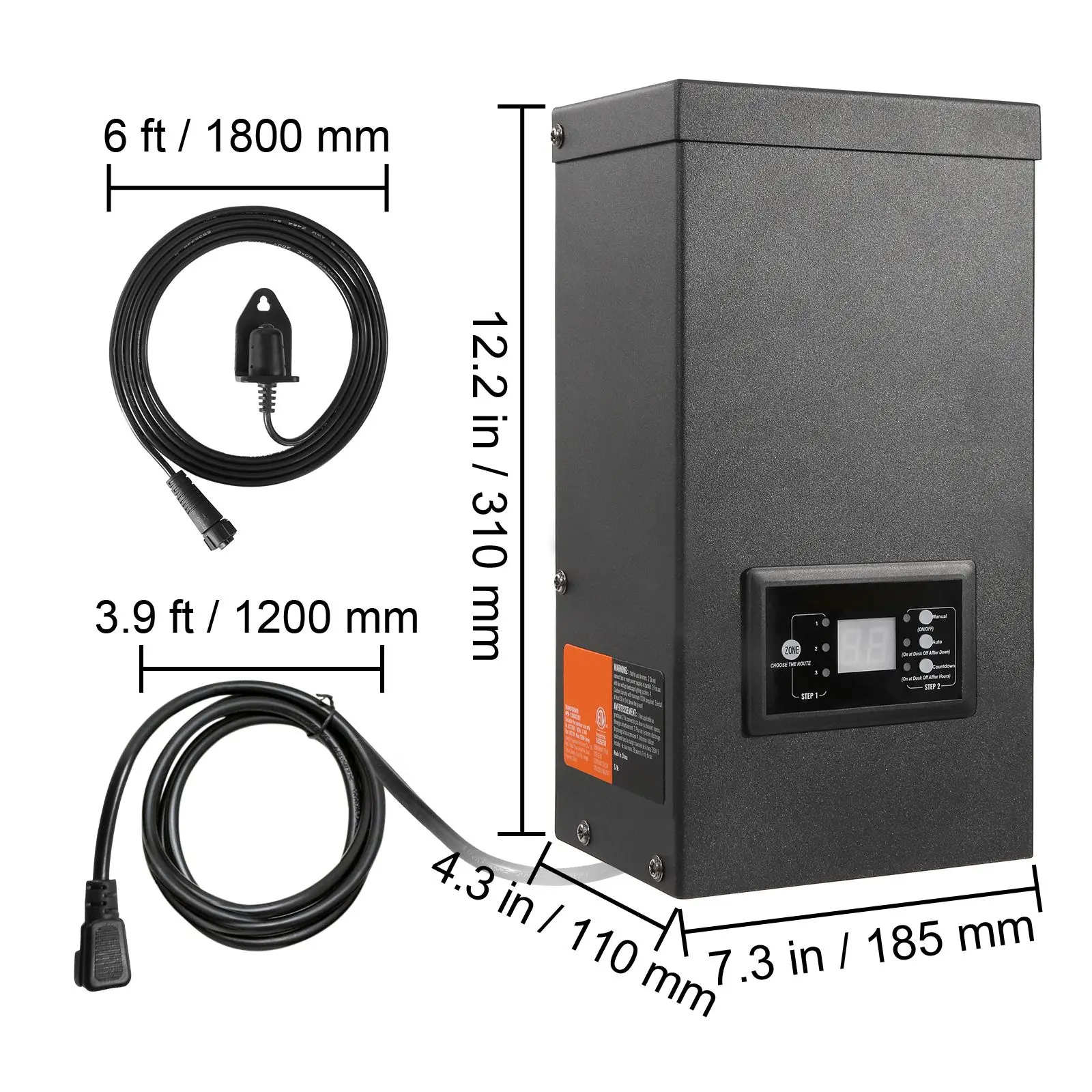 600W Landscape Transformer, Timer & Photocell Sensor Equipped, Weatherproof Outdoor Lighting Converter, 120V AC to 12V/14V AC, Ideal for Exterior, Spotlight, Pathway, Pool Lighting, ETL Certi