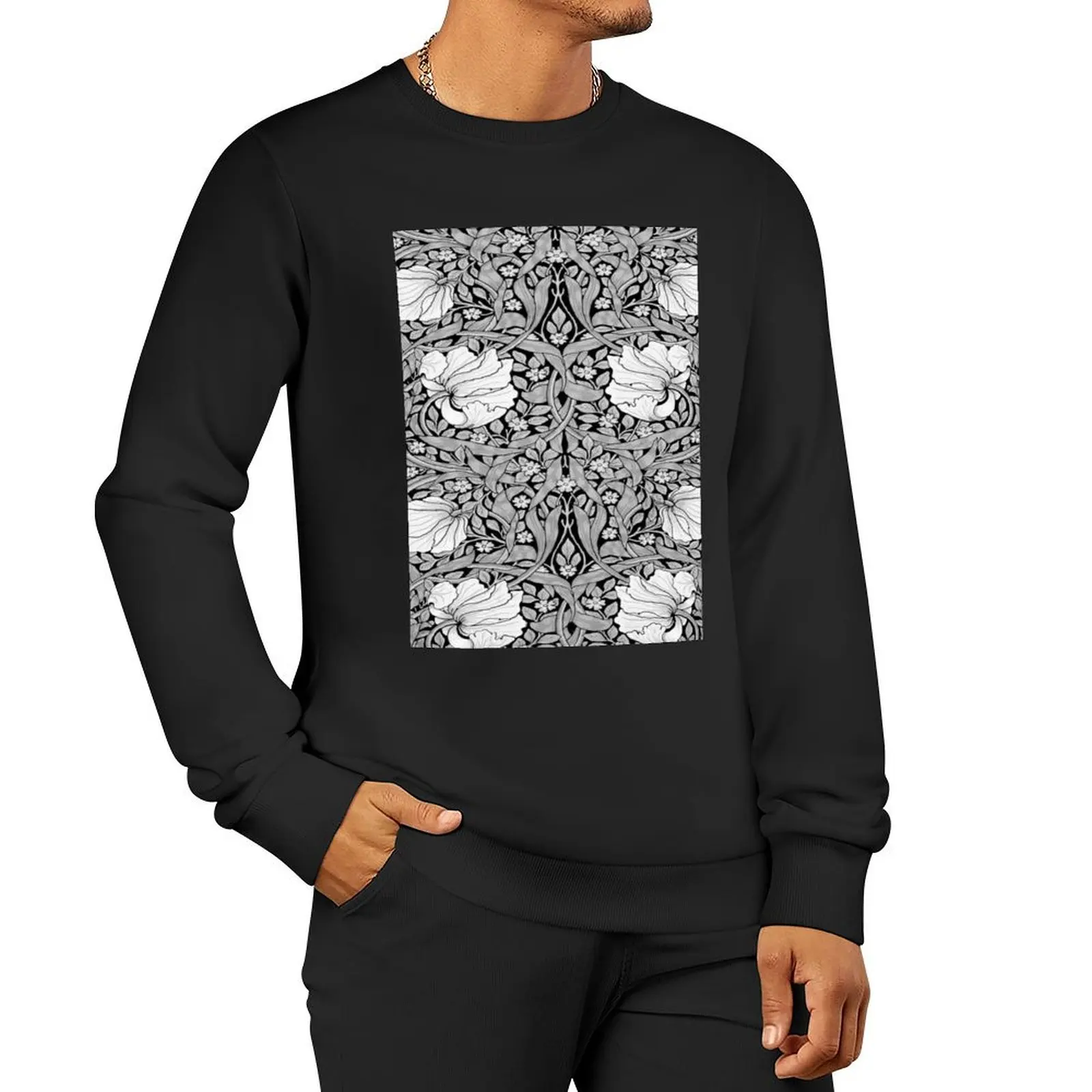 

William Morris-Pimpernel, black, white, grey Pullover Hoodie autumn fashion men autumn sweatshirt