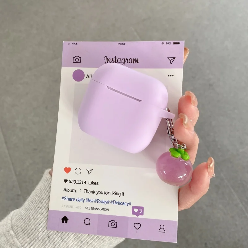 Lavender Purple Silicone Earphone Case with Pendant for Airpods 1, 2, 3, 4, Pro, Pro2, Pro3 - view 2