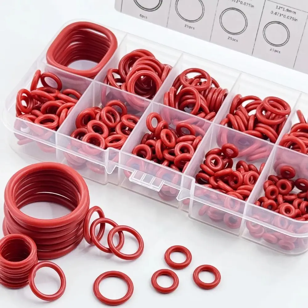 Heat-Resistant Silicone O-Ring Set High-temperature Resistant Oil-Resistant O-Ring Combo Pack Circular Rubber Red Silicone