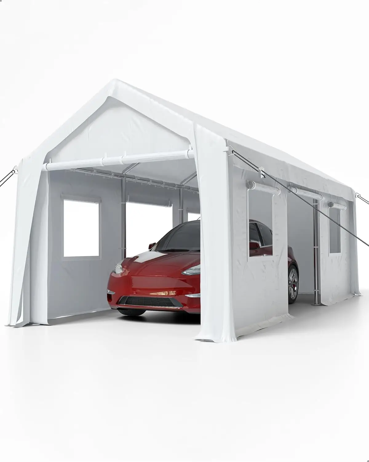 

DEXSO Carport 10'x20' Heavy Duty Portable Garage, 1.0 mm Steel Poles & 180 g PE Waterproof Canopy, with Front & Rear Doors, 2 Si