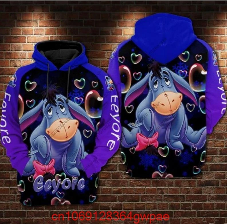 Winnie the Pooh Eeyore 3D Hoodie Men Women Casual Long Sleeve Hoodie Disney Fashion Streetwear Zipper Hoodie Boys Girls Hoodie