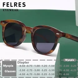 Tinted Myopia Glasses Nearsighted Glasses Prescription Glasses Men Round Frame Outdoor Driving Sunglasses -1.25 -1.50 FELRES