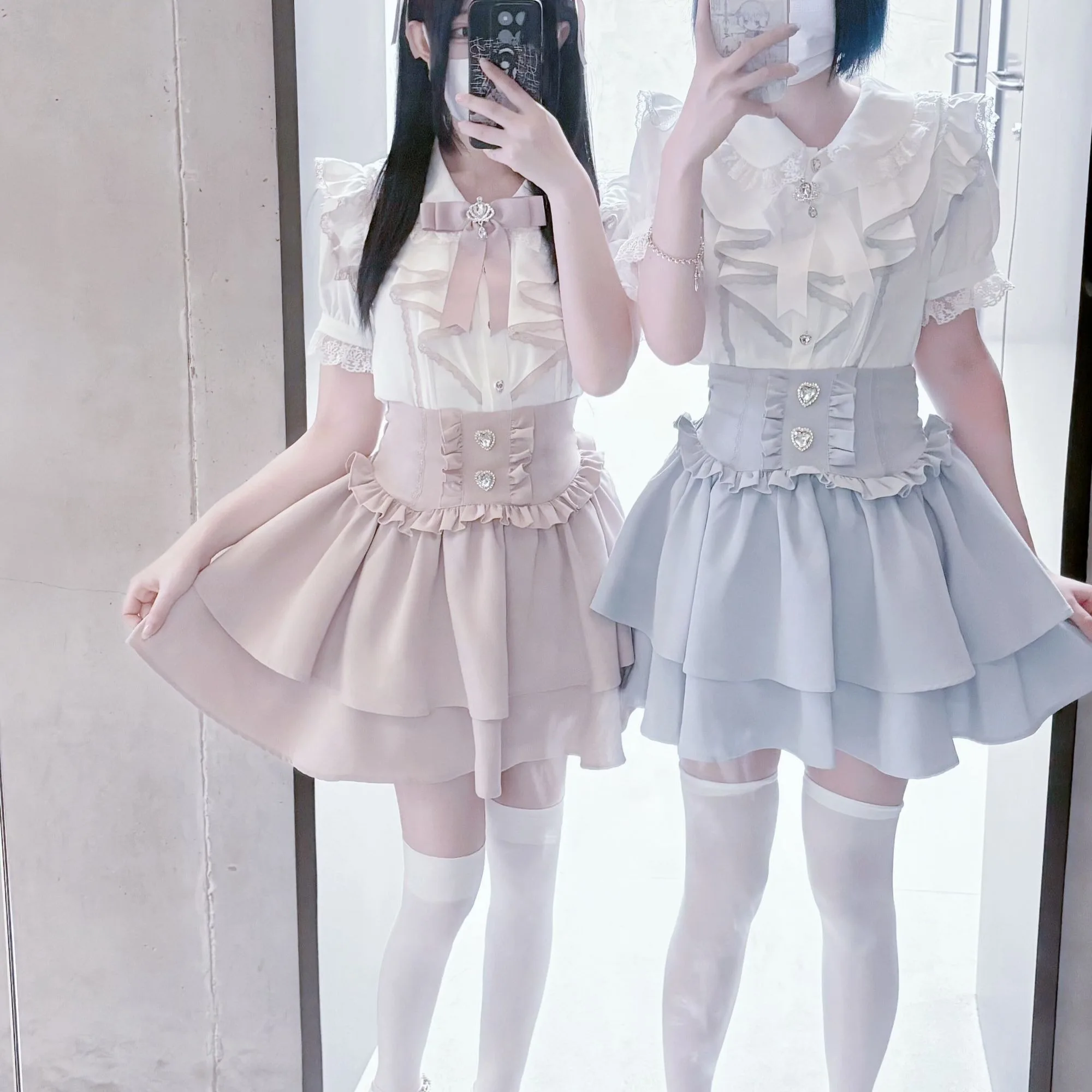 NONSAR اليابانية الحلو Y2k لوليتا كعكة التنانير النساء عالية الخصر حجر الراين منقوشة تكدرت الطبقات التنانير Kawaii ألف خط تنورة صغيرة