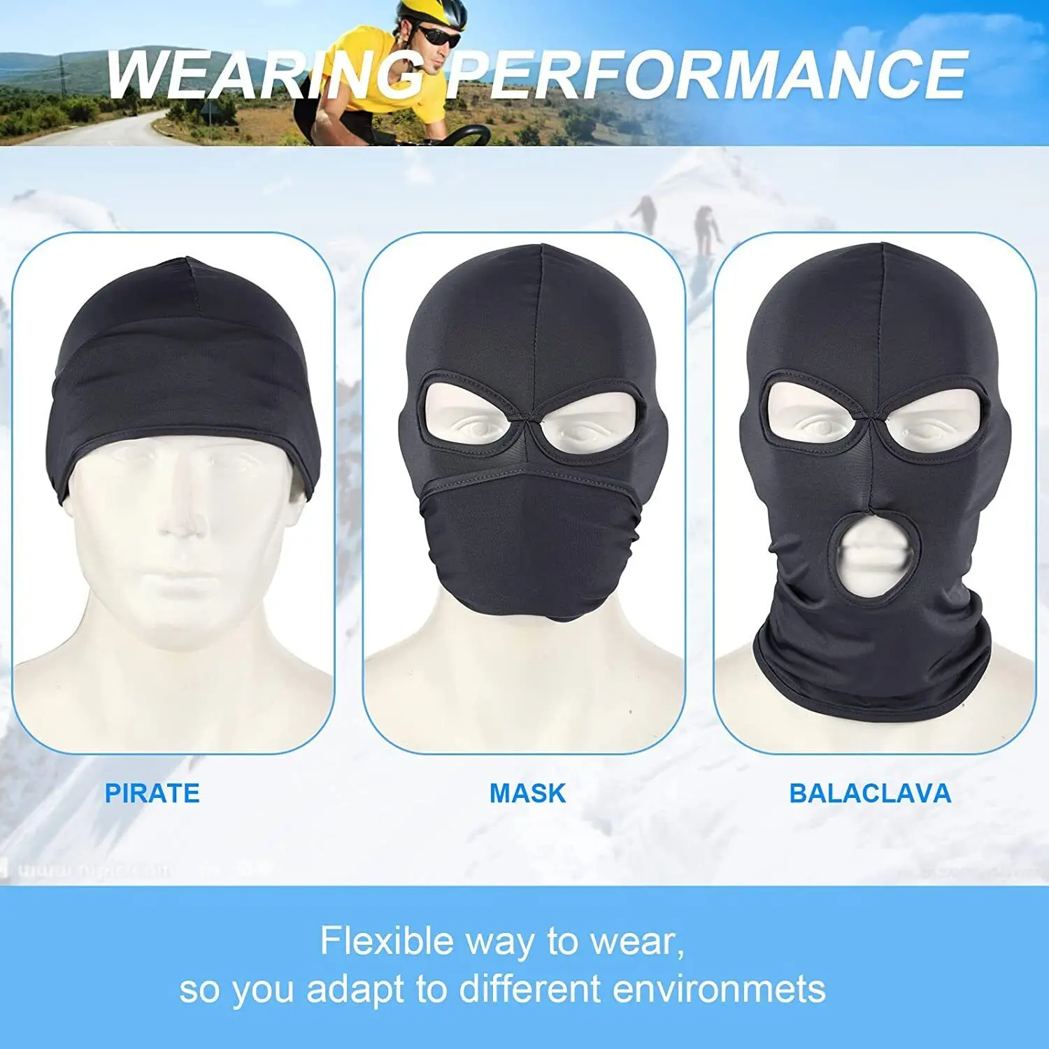 3 Hole Balaclava Full Face Cover Halloween Cosplay Bad Men Mask Ski Balaclava Summer Outdoor Sport Face Cover for Outdoor Sports