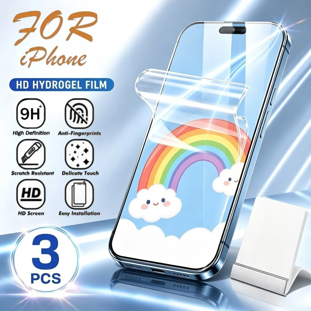 

3Pcs HD Full Cover Hydrogel Film for iPhone 17 16 15 14 Pro Max 17e 16e Air Screen Protector for iPhone 13 12 11 Pro 15 14 Plus