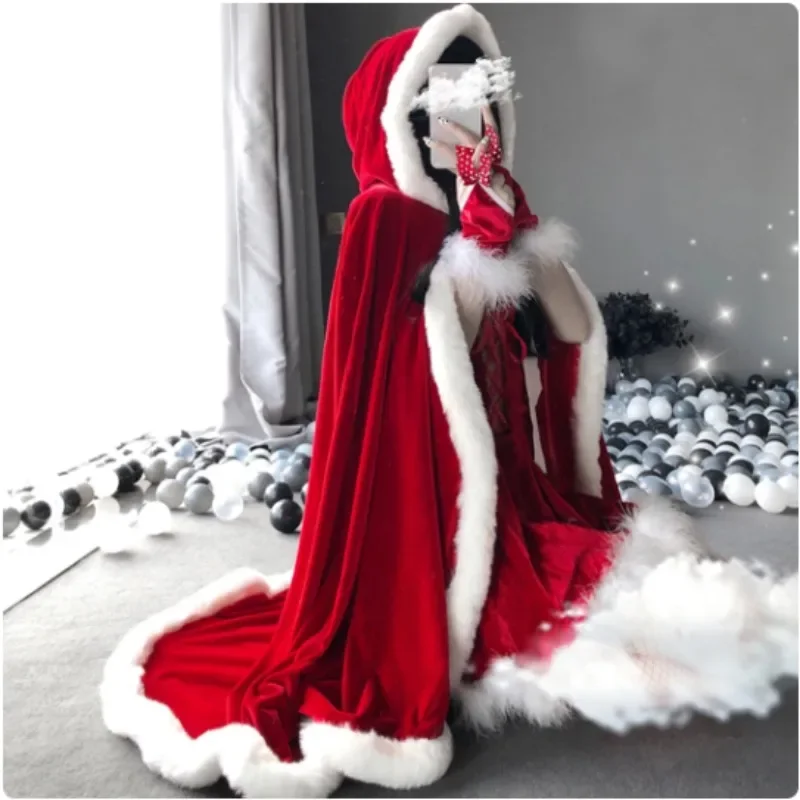 

Women Lady Santa Claus Christmas Xmas Halloween Cosplay Costume Party Cloak Winter Pink Red Cape