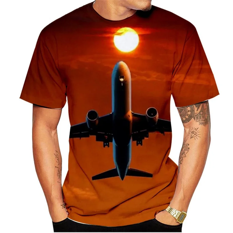 New Summer Aircraft Graphic 3D Print T-Shirts O-Neck Men Women Short Airplane Sleeve Oversized Harajuku Tees Tops Kid Clothing