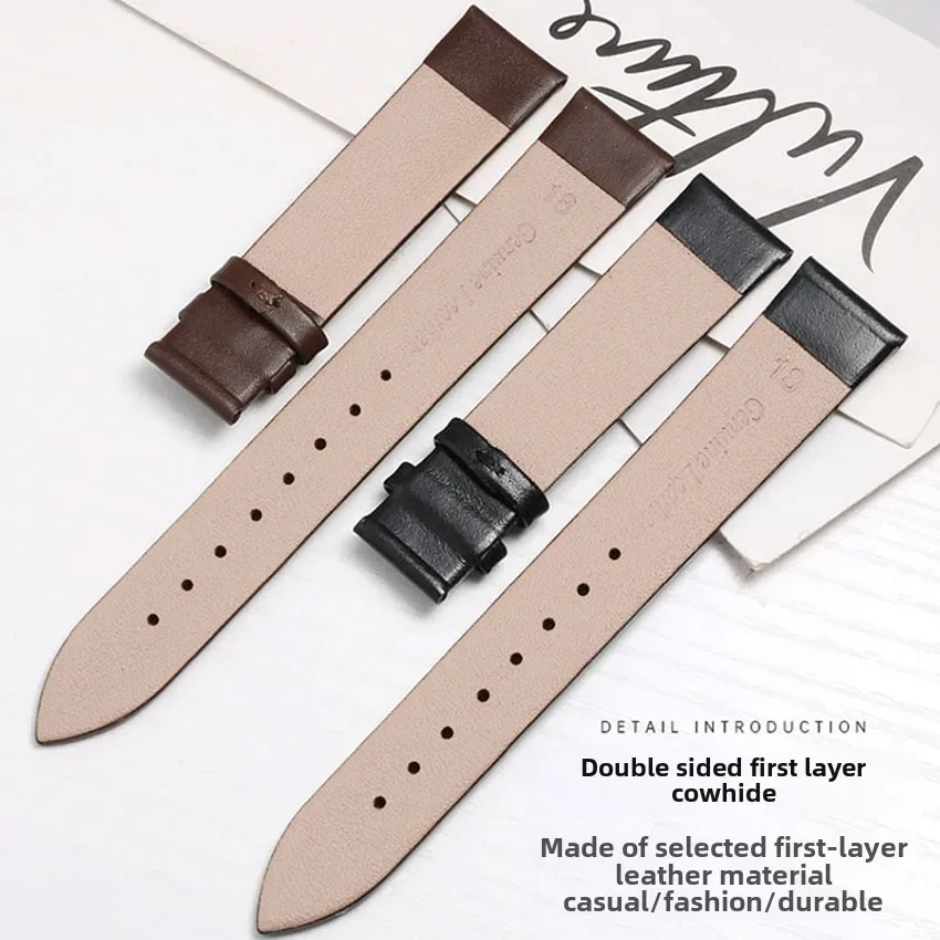 Kalbsleder-Uhrenarmband, 12 mm, 14 mm, 16 mm, 18 mm, 20 mm, 22 mm, Leder-Uhrenarmband mit silberner Dornschließe – Detail 5