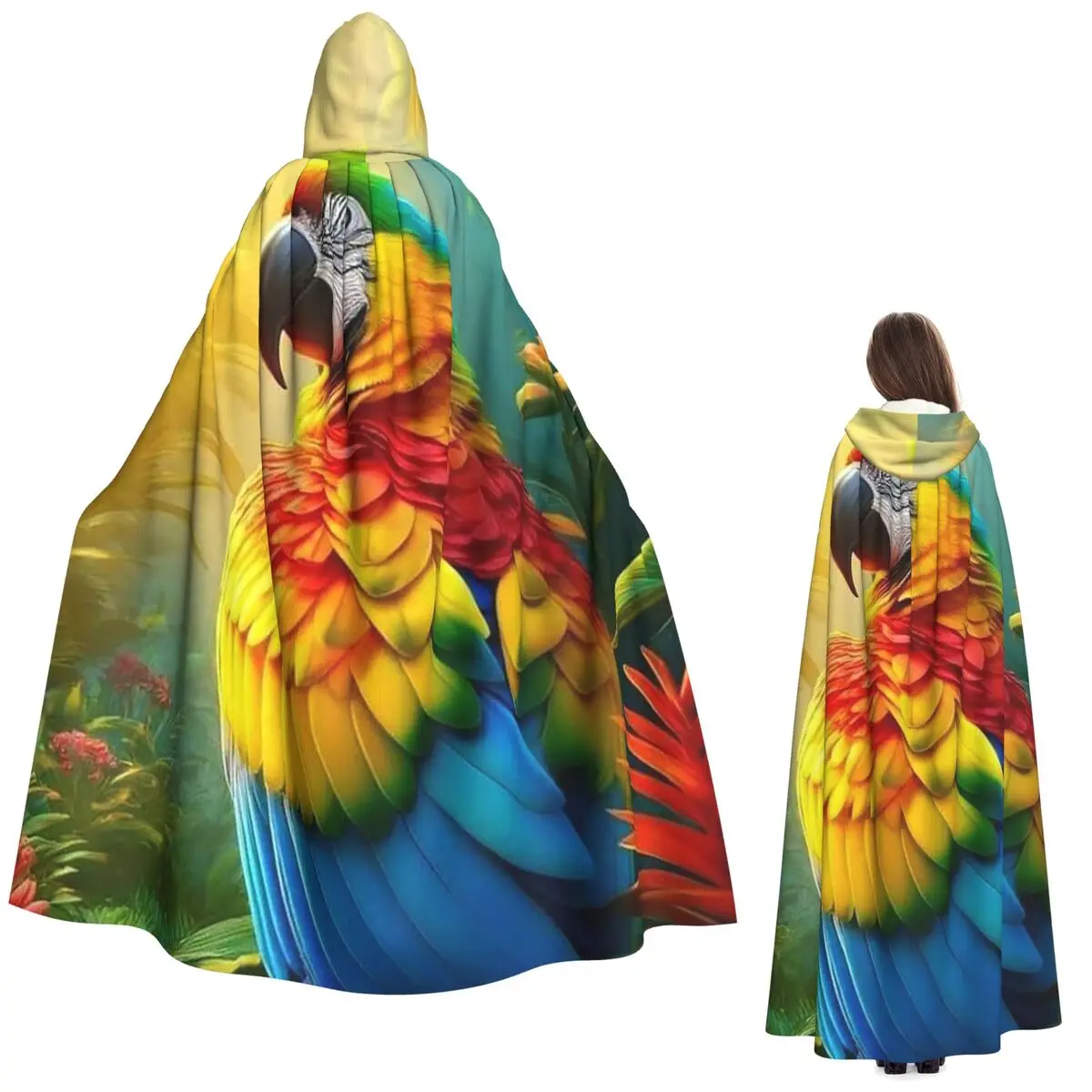 

Black Retro Tropical Parrot Long Hooded Cloak Witch Medieval Costume Cosplay Cape HalloweenVampire Adult Unisex