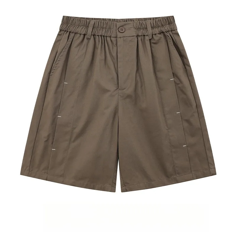 Premium Vintage Casual Walking Shorts for Men – Loose Fit Knee Length Half Elastic Waist Decorative Stitch Detail Light Cotton