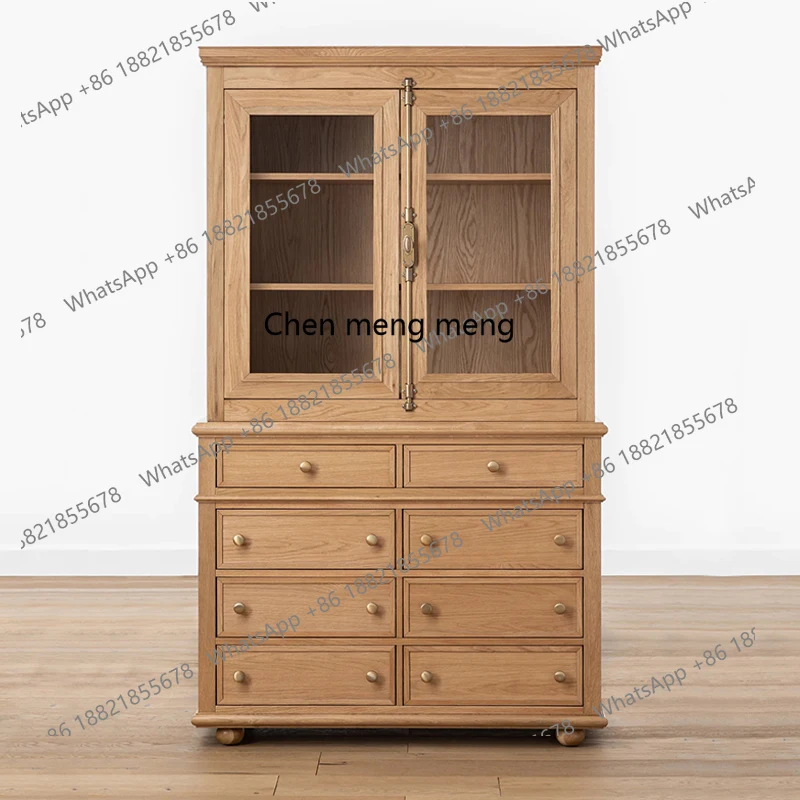 French solid wood dining side with glass door wine cabinet American living room wall rack household high cabinet