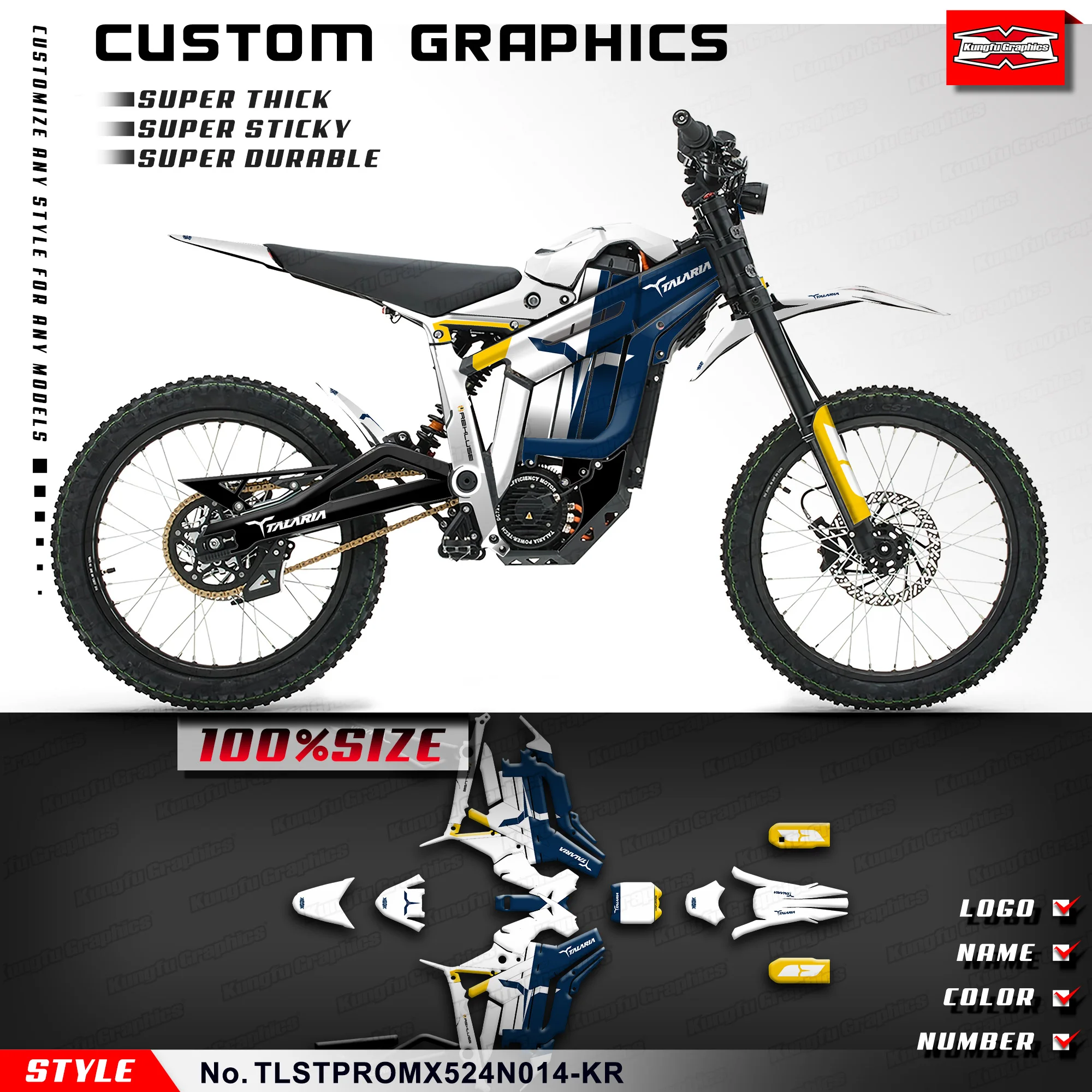 

KUNGFU GRAPHICS Custom MX Stickers Motorcycle Decals for TALARIA STING MX5 PRO Dirt eBike, Protector, TLSTPROMX524N014-KR