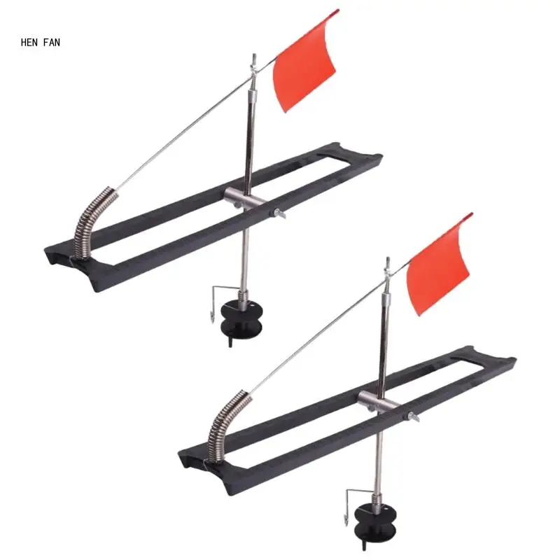 

2Pcs Ice Fishing Tip Up Foldable with Orange Flags Strikes Indicators M89D