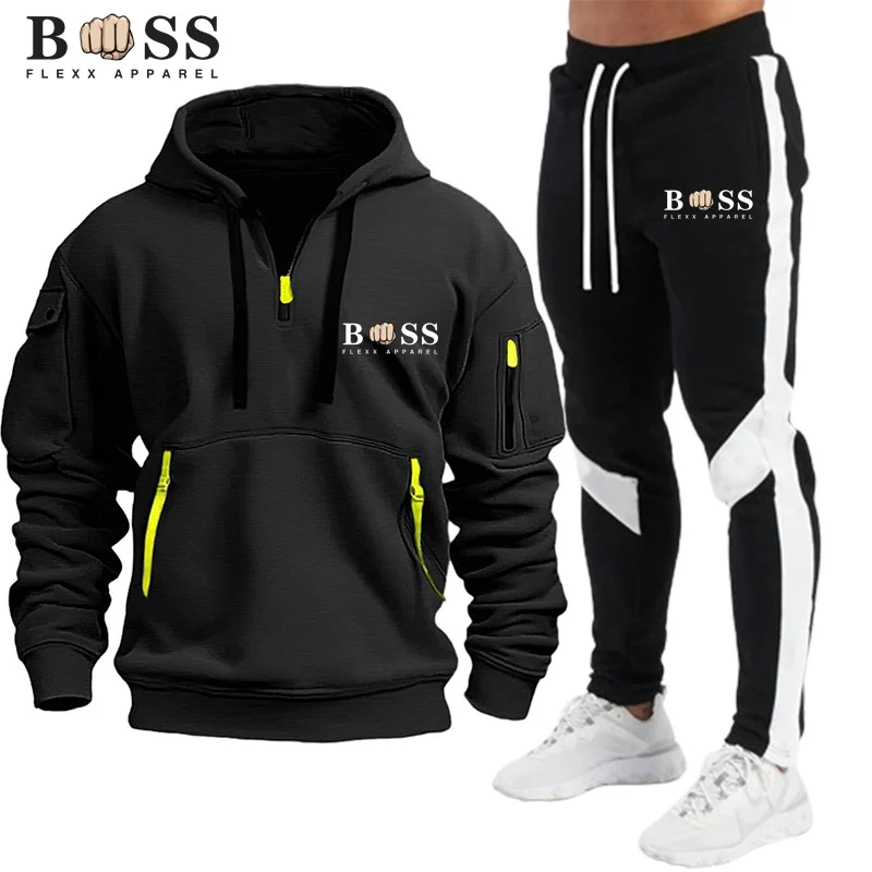 New Men\'s Zippered Jacket, Hooded Pullover, Sports Pants, Sports Casual Jogging Sportswear, 2-piece Set for Men\'s Street Wear