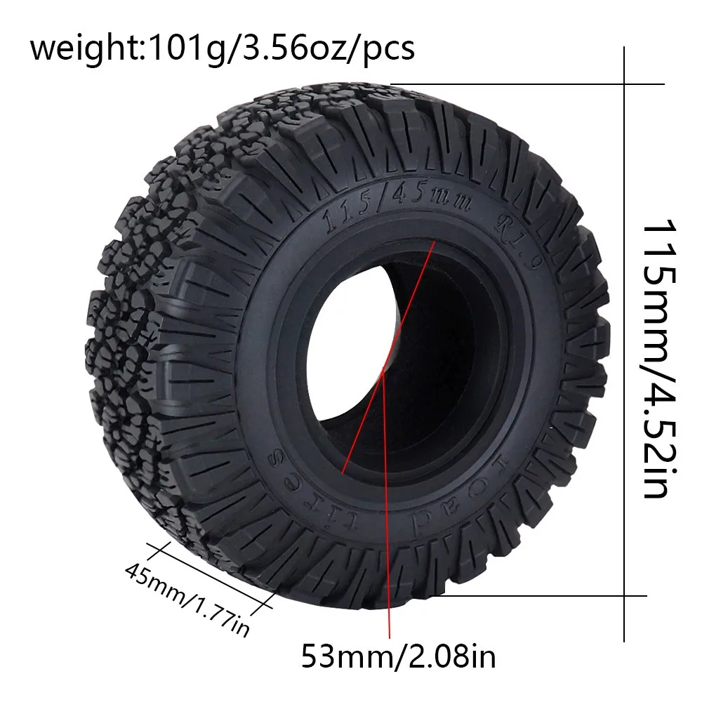 O pneu de borracha de 1.9 polegadas 115mm é adequado para escalada de controle remoto 1/10 Traxxas Trx4 Trx6 Axial Scx10 90046 Redcat Yikong Rc4wd