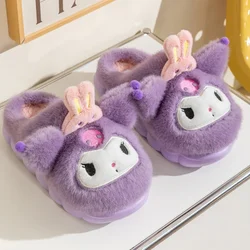 Genuine Sanrio Kuromi Hello Kitty Plush Slippers My Melody Warm Winter Indoor Slippers Flat Casual Non-slip Girl Home Shoes