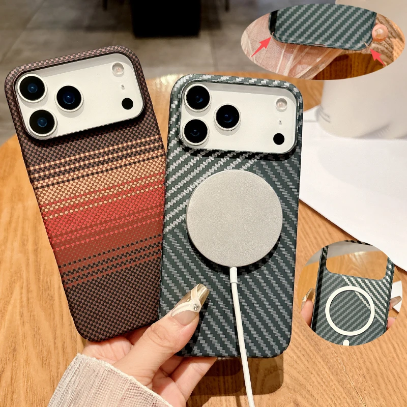 For Magsafe Magnetic Ultra Thin Carbon Fiber Textured Hard Phone Case For iPhone 18 17 Pro Max 15 14 13 12 16 Pro Max Back Cover