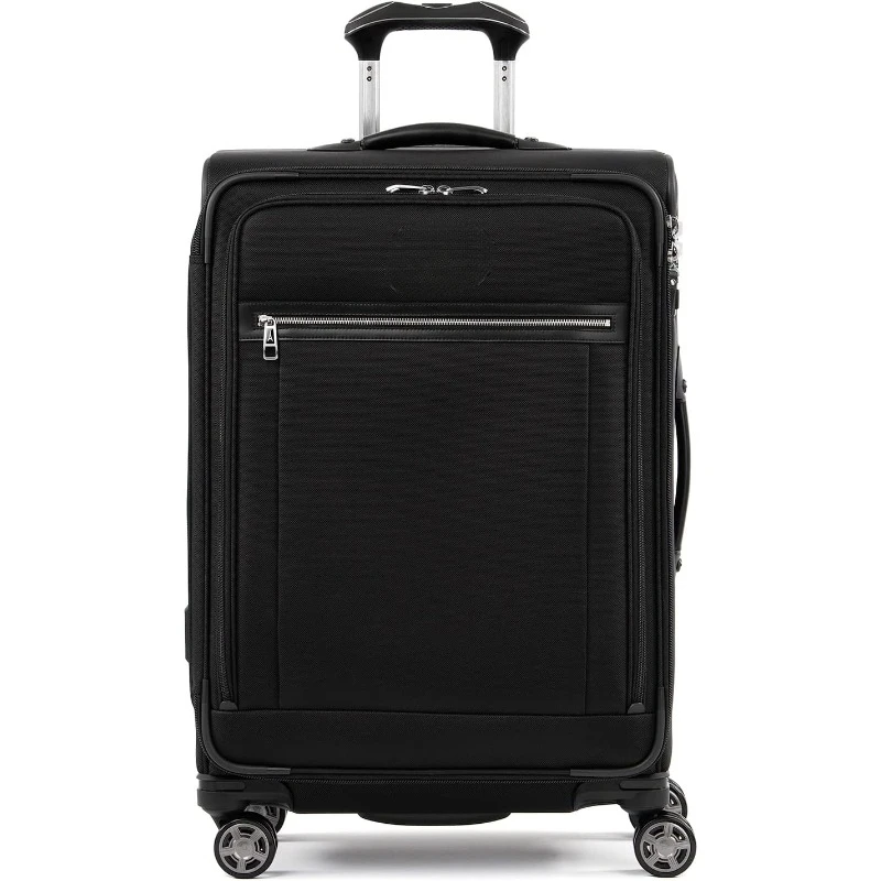 home.Platinum Elite Softside Expandable Checked Luggage, Men and Women, Shadow Black, Checked Medium 25-Inch