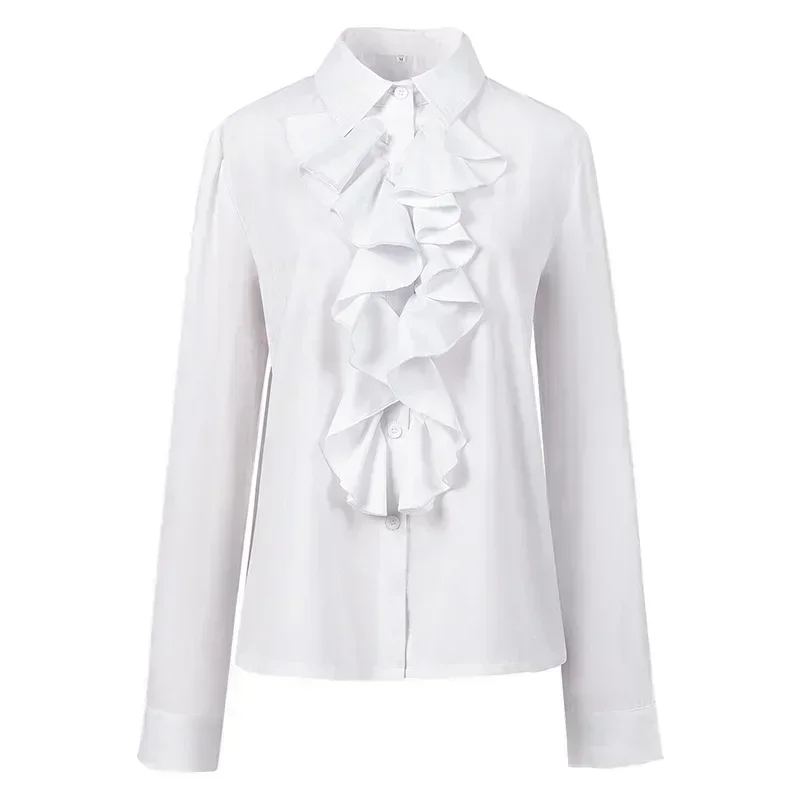 Halloween Cosplay Costume Women Vintage White Ruffled Renaissance Victorian Shirts Medieval Steampunk Long Sleeve Shirt Party
