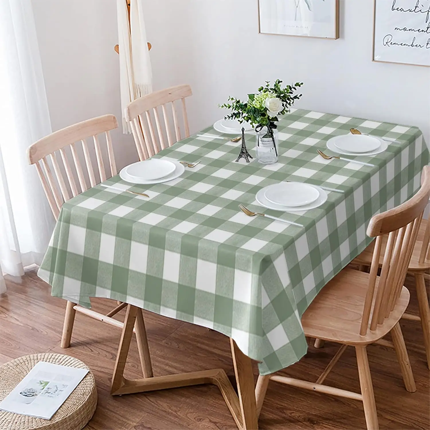 Sage Green Buffalo Plaid Rectangle Tablecloth Wedding Holiday Party Decor Farmhouse Green White Checkered Table Cloth Home Decor