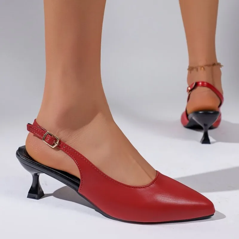 

Summer Fashion New Pointed Toe Stiletto Heel Shallow Mouth Breathable PU Comfortable and Elegant Women's Shoes Sexy Sandals