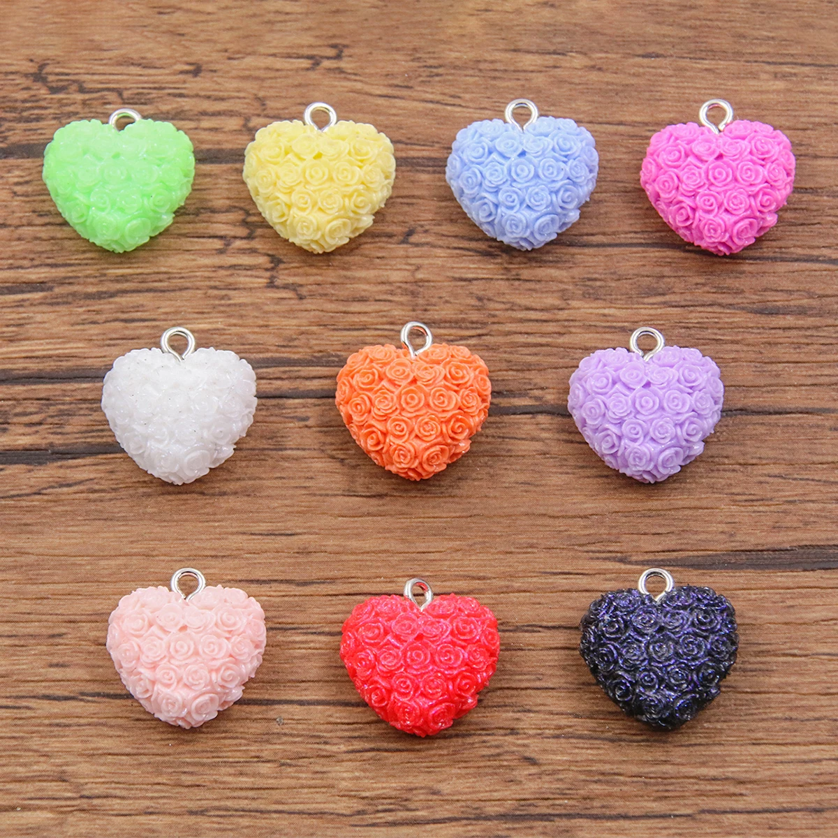 10Pcs 10 Color 17X18mm Geometry Resin Charms Rose Love Pendant Diy Findings 3D Keychain Bracelets Earrings For Jewelry Making