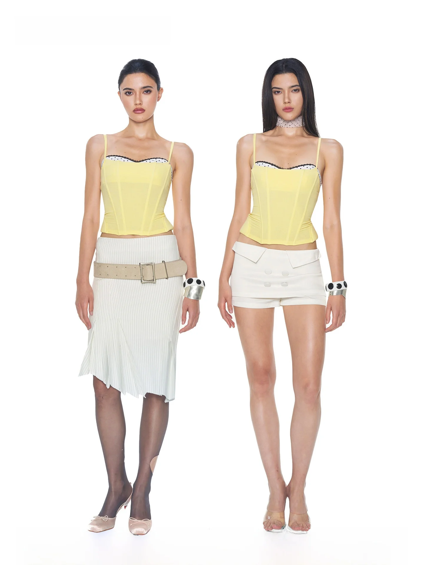 

Nola Polka Dot Lace Underwear Set Fake Two-Piece Fishbone Slim Fit Waist Zipper Strap Hollow out Short Skirt Ensemble