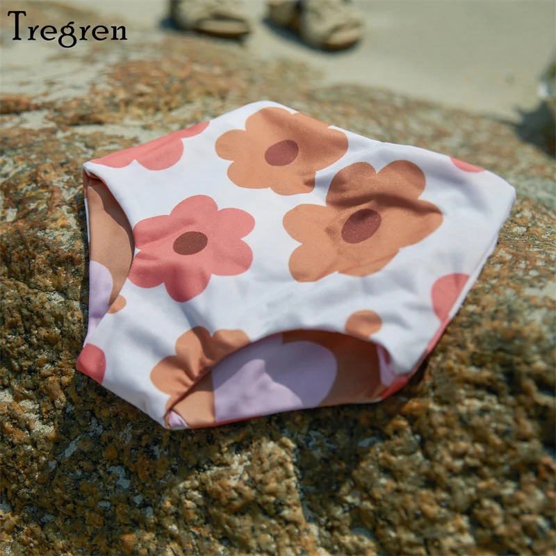 Tregren Reversible Style Swimsuit Infant Baby Girls Summer Swimwear Flower Heart Print Knotted Vest + High Waist Shorts Bikini