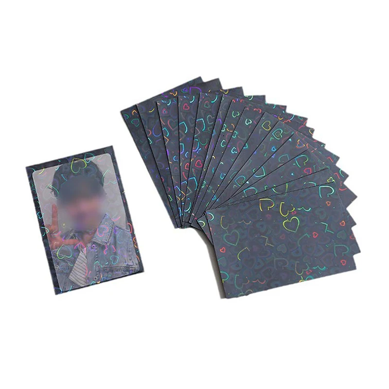 Imagem -02 - Kpop Coração Bling Card Sleeves Suporte para Postais Holo Top Load Films Photocard Game Cards Protector 20c 61x91 mm 50 Pcs