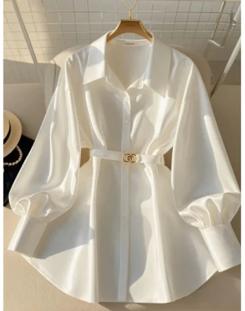 Spring new women's wear French high-grade shirt light luxury design sense white shirt top female light mature wind formal wear