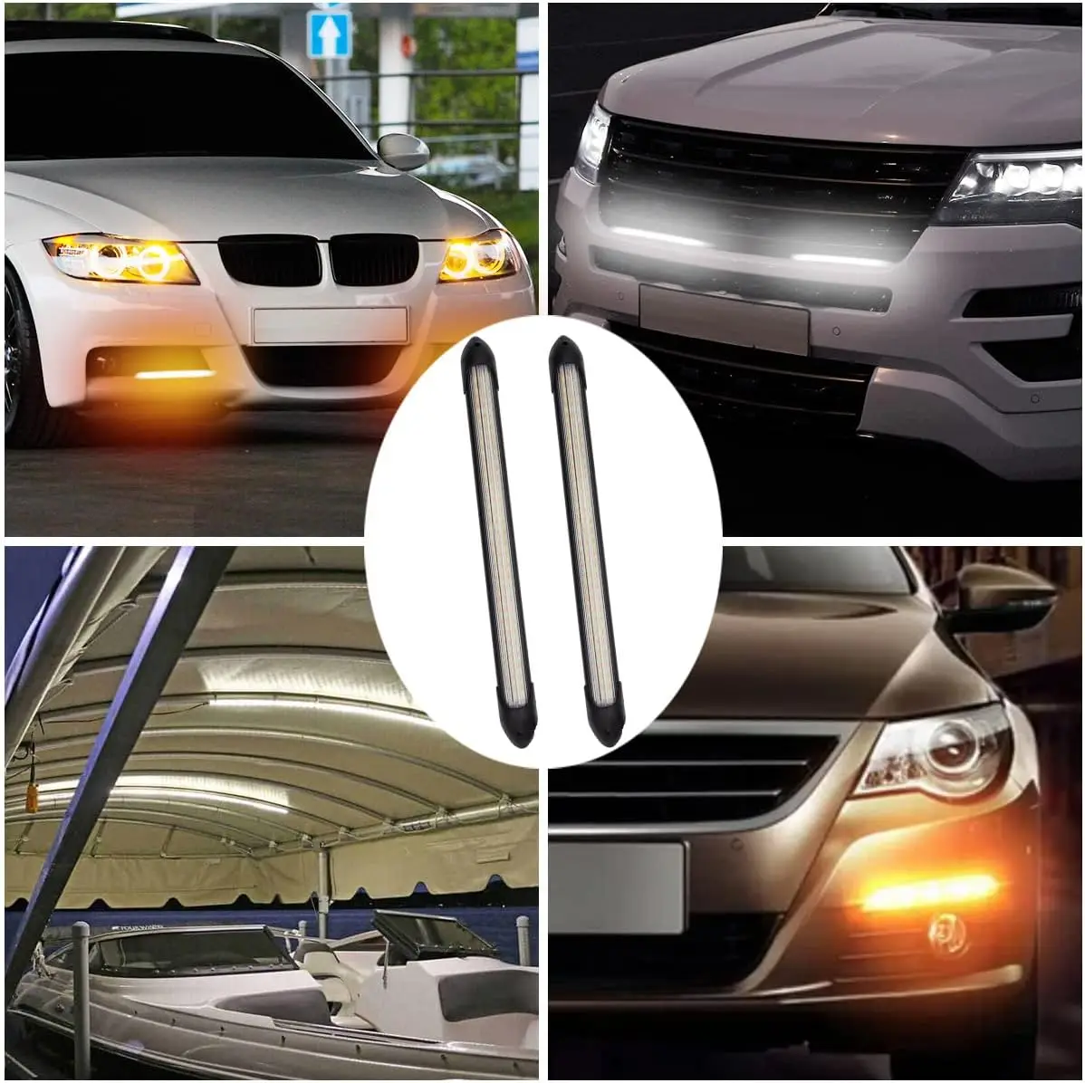 Car LED Lights, 2Pcs Flexible Daytime Running Light Strip Waterproof  Headlight Sequential White Turn Signal Yellow Led Light, 9