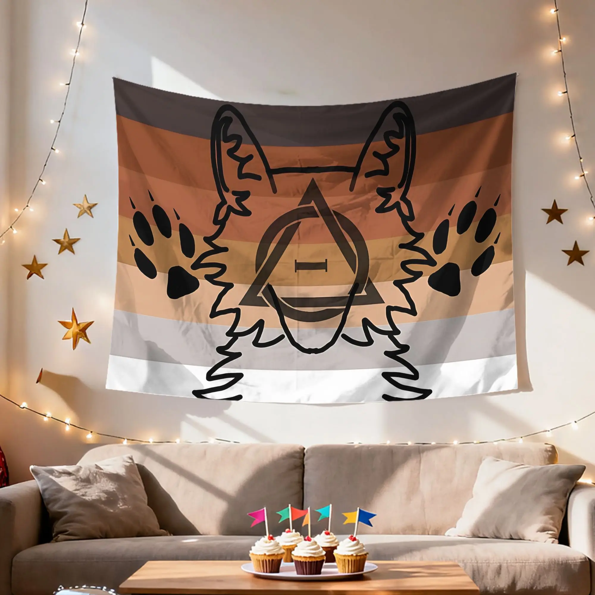 VIKAMA Werewolf Alcoholics Anonymous Symbol Tapestry Brown Orange Gradient Stripe Wolf Claw Wild Animal Nature Wildlife