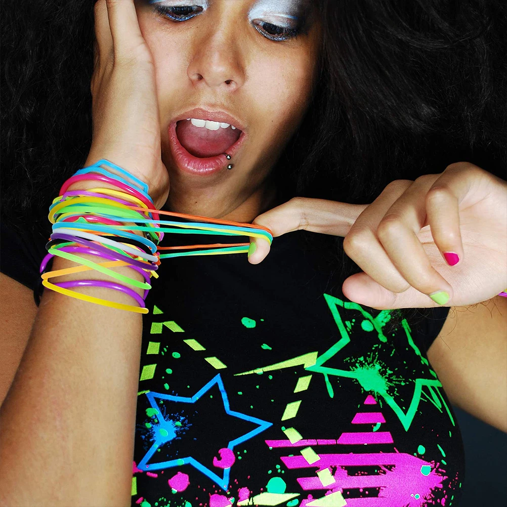 

50pcs Glow in the Dark Bracelets Luminous Silicone Wristbands Hair Accessories for Parties Concerts Festivals Bars Nightclubs