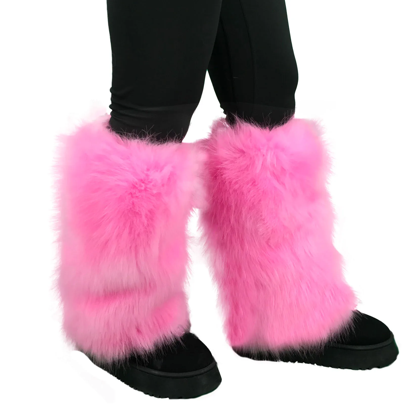 Furry Fuzzy Long Boot Cuff Covers for Women, Faux Fur Leg Warmer, Pink Bubblegum, B230837, Y2k