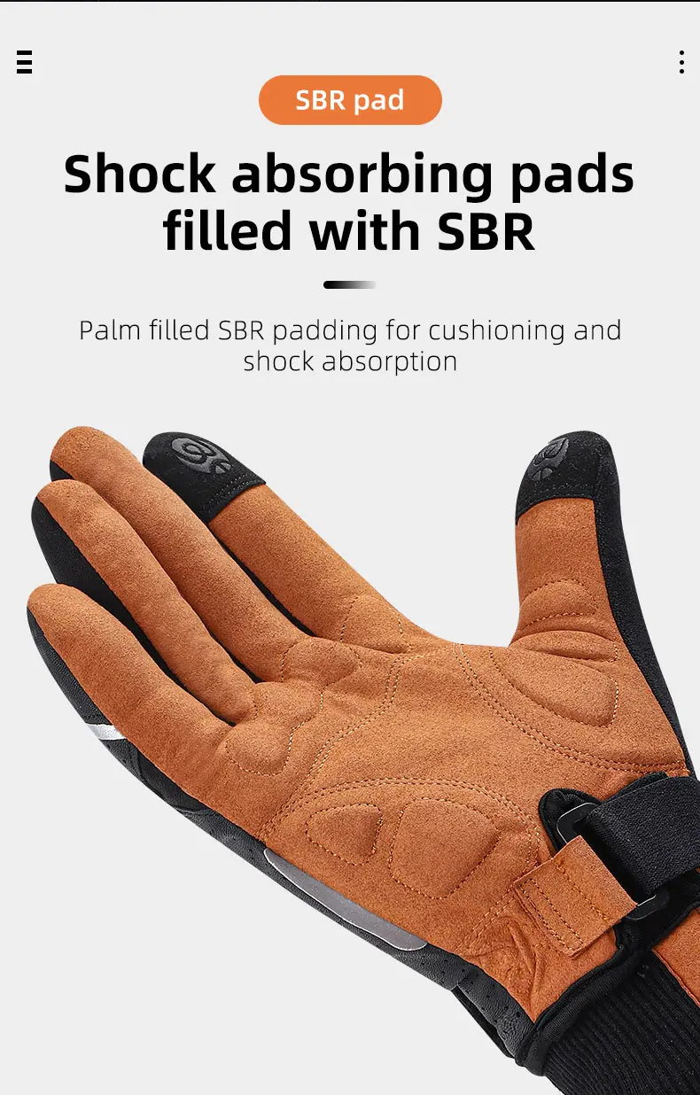 WEST BIKING Winter-Thermo-Fahrradhandschuhe für Herren, winddicht, mit Fleece, Touchscreen-fähig, aus PU-Leder, stoßdämpfend, mit SBR-Anti-Rutsch-Beschichtung, lange Manschetten. – Detail 14