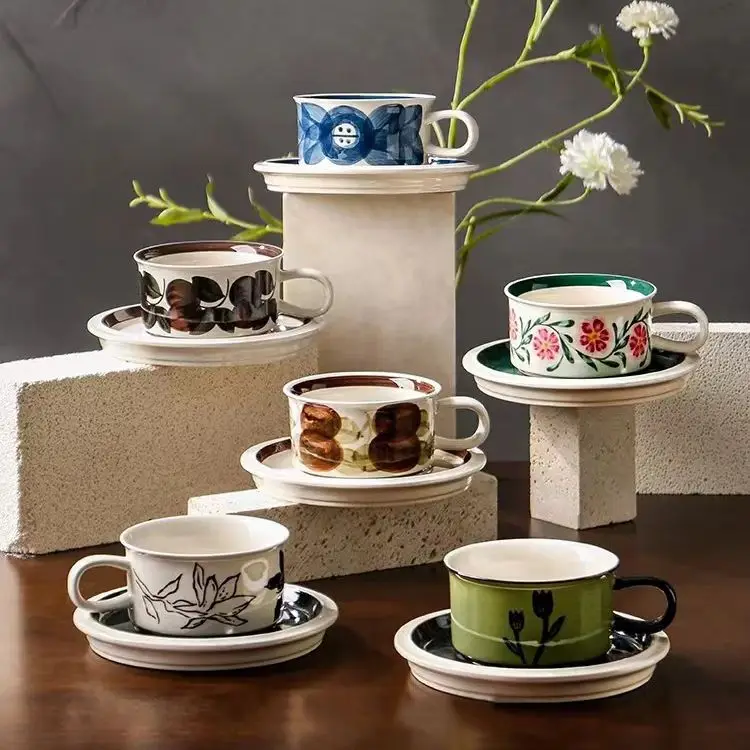 

Nordic Ins Retro Underglaze Color Mug Simple Coffee Cups Saucer Set Household Afternoon Tea Cup Tazas De Ceramica Creativas